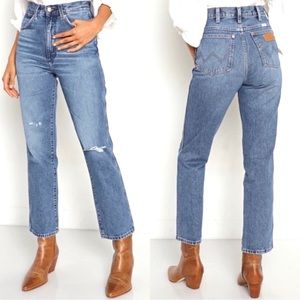 Wrangler Wild West Blue Denim Distressed Retro High Rise Jeans